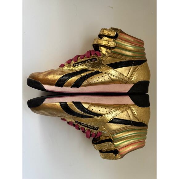 Reebok Freestyle Hi Women’s 8.5 Gold Metallic Retro High-Top Sneakers Rare - Picture 6 of 8